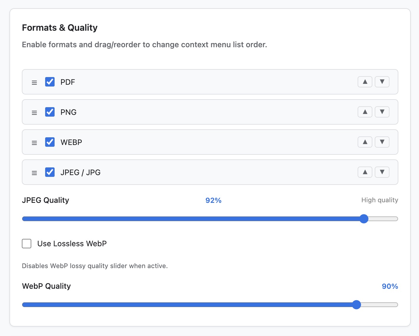 Format Quality and Background Transparency Settings