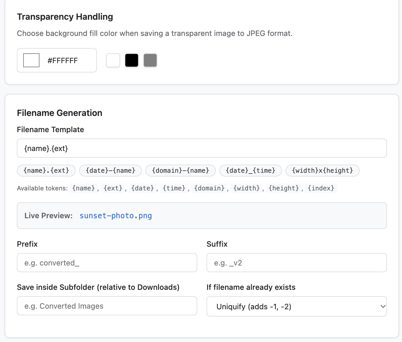 Dynamic Filename Templates and Destination Subfolder Configuration